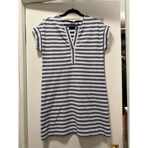 Vineyard Vines Womens Blue White Striped Pique Split Neck Shift Dress Size S